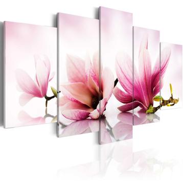 348 Magnolia Roze Bloemen 5 Luik Canvas Schilderij 200x100cm beschikbaar voor biedingen