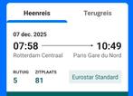 2 Treintickets Eurostar Rotterdam Parijs retour, Tickets en Kaartjes, Twee personen, Trein, Buitenland, Met bestemming of datum
