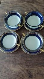 Rosenthal Ivory Germany, 4 soepkoppen+schotels, blauw,goud,r, Antiek en Kunst, Antiek | Servies los, Ophalen of Verzenden