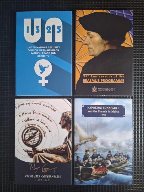 4 Blisters Malta met 2 Euro:UN, Erasmus, Copernicus&Napoleon, Postzegels en Munten, Munten | Europa | Euromunten, 2 euro, Malta