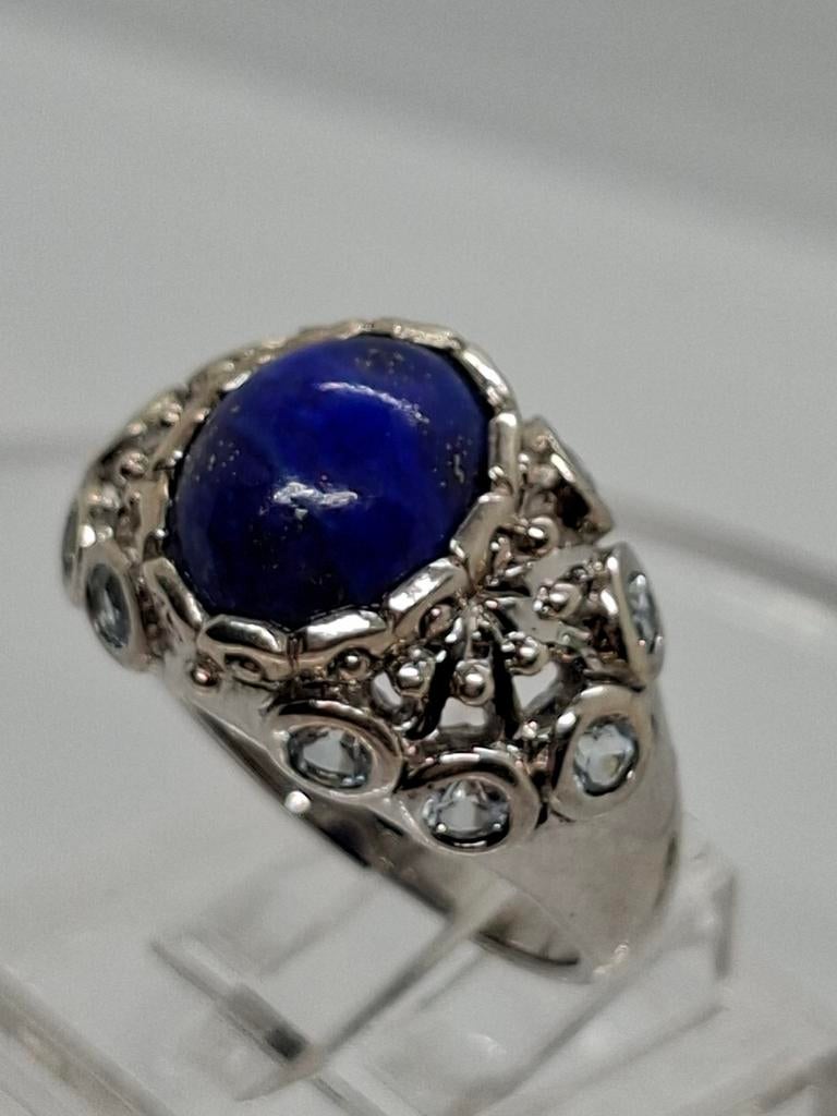 Zilveren ring met Lapis Lazuli - Maat 54, Blauw, Ophalen of Verzenden, Zo goed als nieuw, 17 tot 18