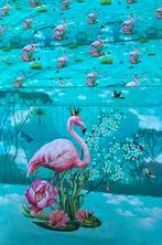 Flamingo tricot paneel deel + flamingo tricot 2 lapjes, Hobby en Vrije tijd, Stoffen en Lappen, 120 cm of meer, Ophalen of Verzenden