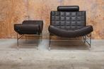 ZGAN! bruine leren Leolux Volare design fauteuil + hocker