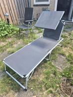 Aluminium ligbed met verstelbaar zonnescherm, Tuin en Terras, Ligbedden, Ophalen, Zo goed als nieuw, Aluminium, Verstelbaar