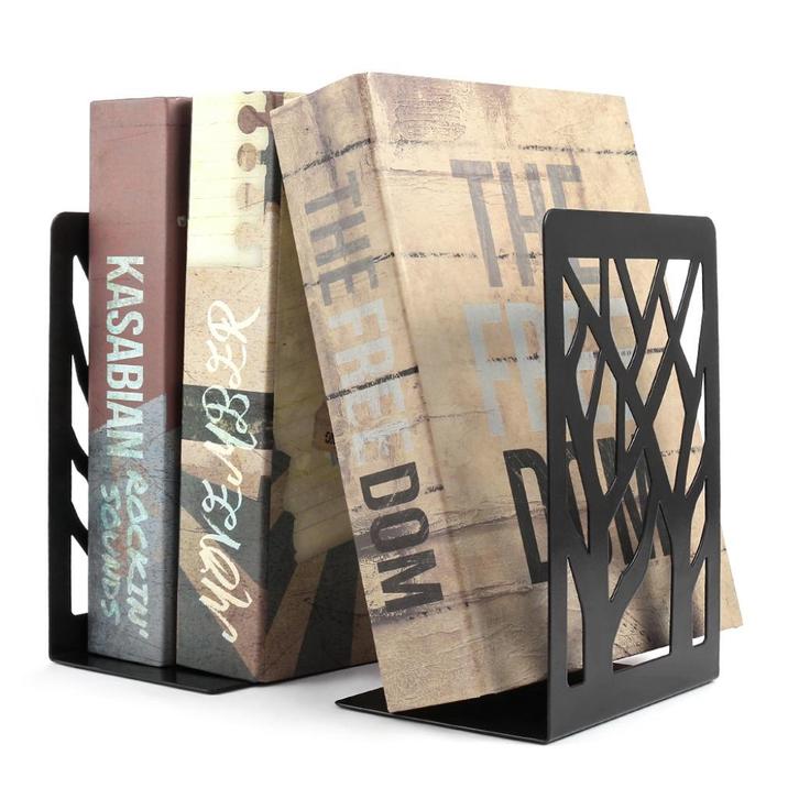 Boekensteunen met boommotief – metalen set (nieuwstaat), Huis en Inrichting, Woonaccessoires | Wandplanken en Boekenplanken, Nieuw