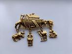 Goudkleurige broche ark van Noah met dieren, Verzenden, Nieuw, Goud, Overige materialen
