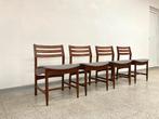 Set van 4 vintage mid-century teakhouten eetkamerstoelen, Huis en Inrichting, Stoelen, Ophalen, Hout, Gebruikt, Bruin