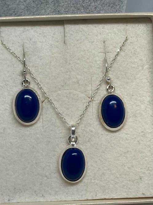 Zilveren setje met echte lapis lazuli, Sieraden, Tassen en Uiterlijk, Antieke sieraden, Oorbellen, Zilver, Met edelsteen, Ophalen