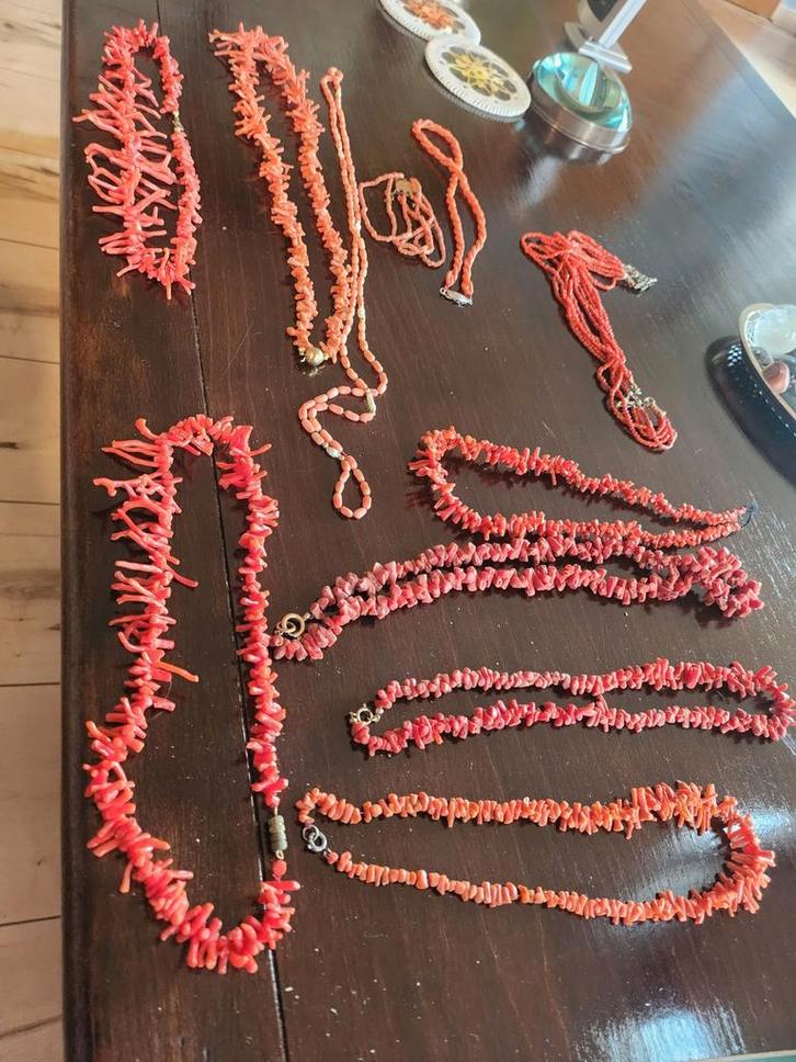 Bloedkoralen Collier Set + Armband, Sieraden, Tassen en Uiterlijk, Kettingen, Gebruikt, Steen of Mineraal, Rood, Met edelsteen