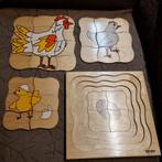 Houten Puzzel Kippen Familie lage puzzel educo, 10 tot 50 stukjes, Ophalen of Verzenden, Zo goed als nieuw, Van hout