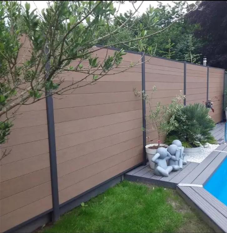 Composiet schutting 34 meter Teak, Tuin en Terras, Schuttingen, Nieuw, Hout, 1 tot 2 meter, 6 meter of meer, Ophalen