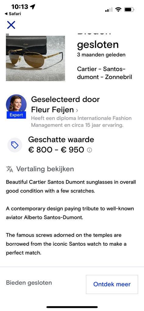 Cartier Santos zonnebril verguld – als nieuw + garantie, Sieraden, Tassen en Uiterlijk, Zonnebrillen en Brillen | Heren, Ophalen of Verzenden
