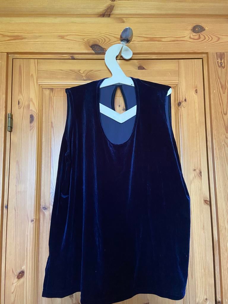 Top donkerblauw verlours Lady belle oto 62 lengte 74, Kleding | Dames, Ophalen of Verzenden, Zo goed als nieuw, Blauw, Shirt of Top