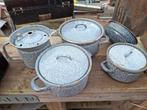 Emaille grijs potten grijsgewolkte vintage, Ophalen of Verzenden, Gebruikt, Overige materialen