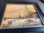 Winterlandschap schilderij, gesigneerd, 51x45 cm, Antiek en Kunst, Ophalen