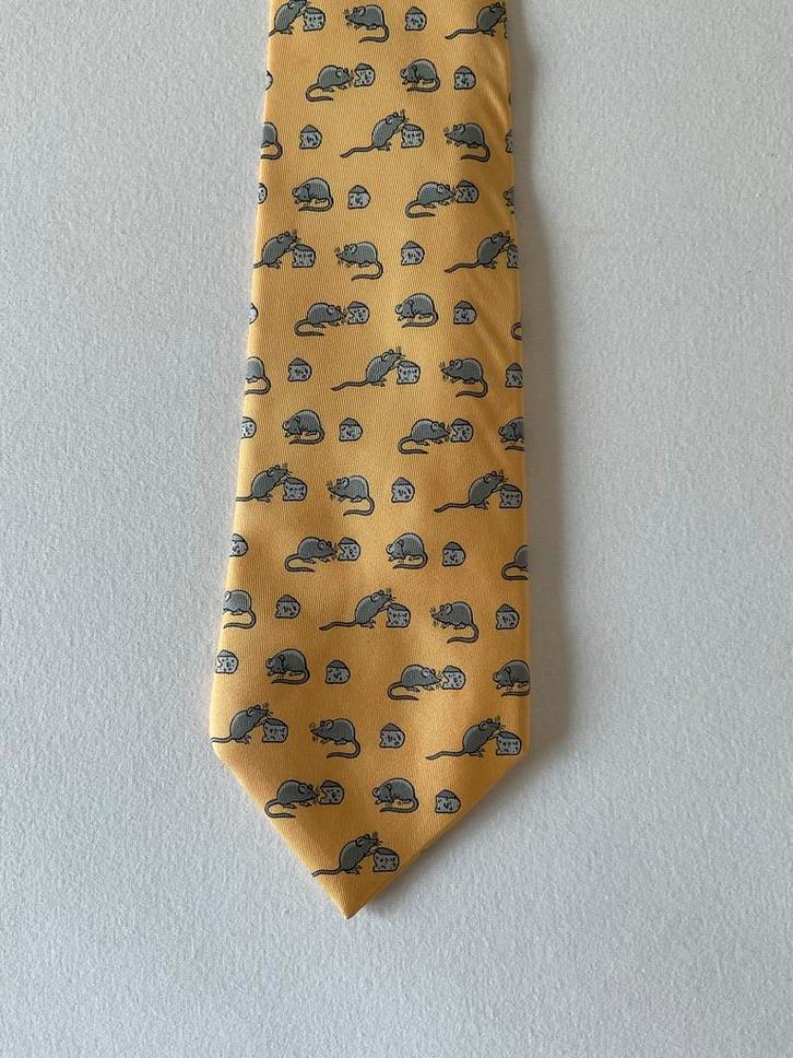 Hermès Zijden Stropdas - Muisjes, Kleding | Heren, Stropdassen, Zo goed als nieuw, Met patroon, Geel, Ophalen of Verzenden