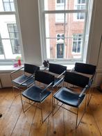 5 eetkamerstoelen vintage leer chroom bauhaus stijl, Ophalen, Gebruikt, Zwart, Leer