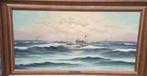 Olieverf schilderij H.J. Wijngaard zeegezicht Kaagschip Noor, Ophalen