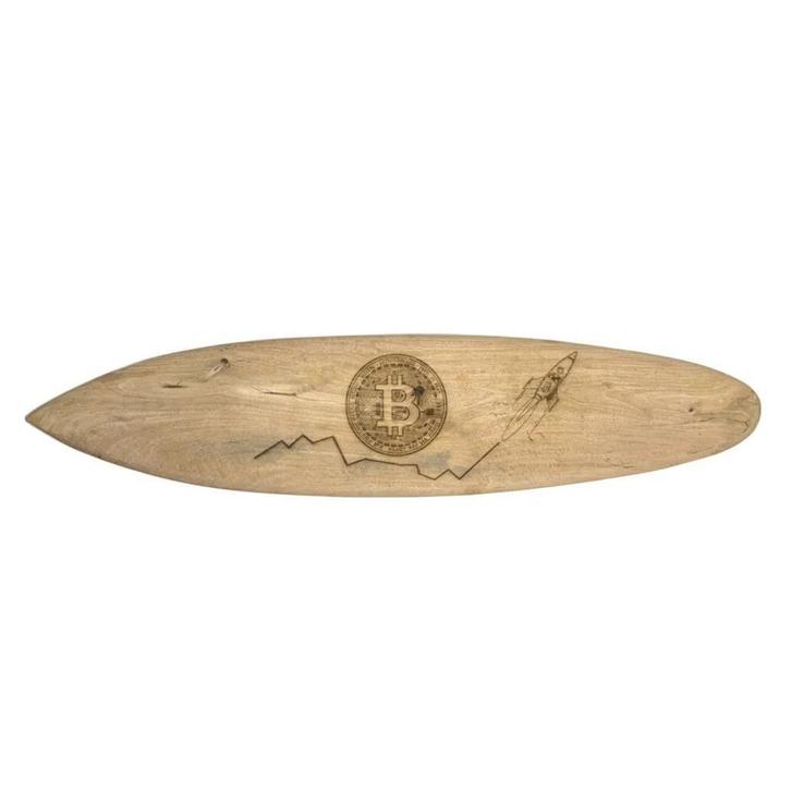 Bitcoin Crypto - deco surfplank 150 cm - hout, Huis en Inrichting, Woonaccessoires | Wanddecoraties, Nieuw, Ophalen of Verzenden