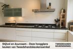 MODERNE ELEGANTE HOOGGLANS KEUKEN MET KASTENWAND, Ophalen, Wit, Graniet of Steen, Dubbelwandige keuken