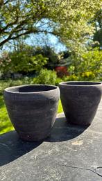 2 bloempotten 16cm | zwart met bruin doorschemerend, Ophalen, Rond, Minder dan 25 cm