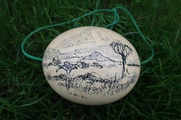 struisvogel ei met tekening van landschap beschikbaar voor biedingen