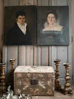 Antiek franse portretten, schilderij dame en heer, Ophalen of Verzenden
