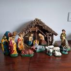 Oude kerststal met 20 beelden (19 cm), gemaakt van gips, Diversen, Kerst, Ophalen of Verzenden, Zo goed als nieuw