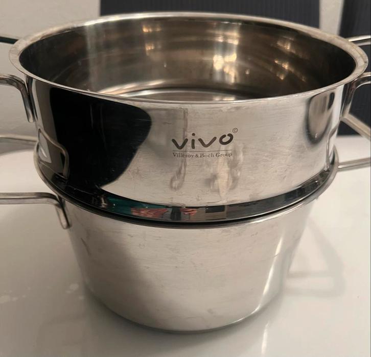 2-delige VIVO Pan met Stoominzet & Vergiet inductie, Huis en Inrichting, Keuken | Potten en Pannen, Gebruikt, Kookpan of Snelkookpan