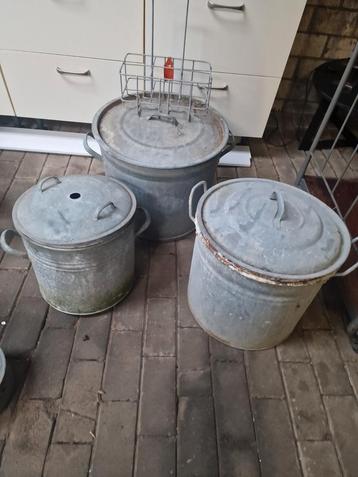 Zinken potten weckketels bloempotten €25/€40 beschikbaar voor biedingen