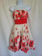 Mooie wit-rode strapless jurk 100% katoen mt 38 Qed London, Maat 38/40 (M), ., Wit, Ophalen of Verzenden