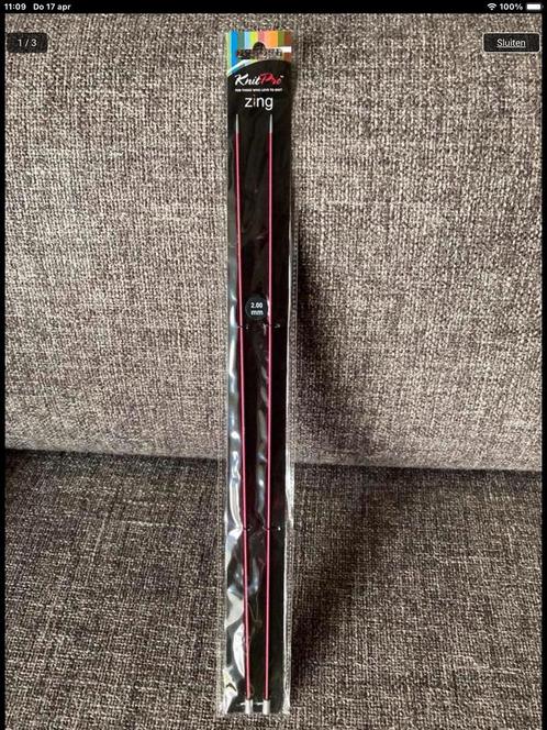 KnitPro Zing breinaald 2.00 mm met knop 40cm, Hobby en Vrije tijd, Breien en Haken, Zo goed als nieuw, Breien, Naald, Ophalen of Verzenden