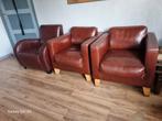 3 Lederen fauteuils, Huis en Inrichting, Fauteuils, Ophalen, Gebruikt, Minder dan 75 cm, Leer