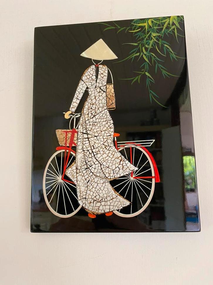 Vietnamese student eierschelpschilderij, Antiek en Kunst, Curiosa en Brocante, Ophalen of Verzenden