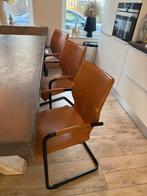 6 Luxe Leren Eetkamerstoelen Camel Bruin, Huis en Inrichting, Stoelen, Ophalen, Gebruikt, Bruin, Leer