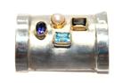 Schitterende Sterling Zilver Parel & Edelsteen Broche, Verzenden, Zilver, Broche, Met edelsteen