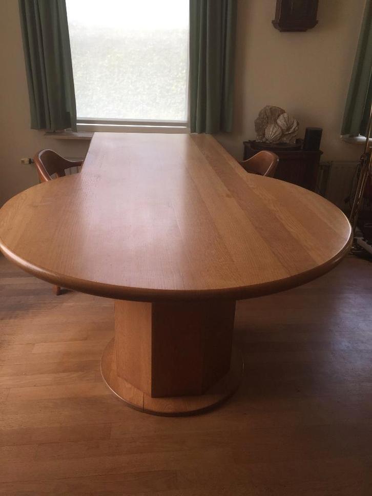 massief naturel eiken eettafel met druppel 2.20 m lang, Huis en Inrichting, Tafels | Eettafels, Gebruikt, 100 tot 150 cm, 200 cm of meer