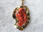 Prachtige 18 Kt Gouden Jugendstill Hanger - Camee Koraal, Sieraden, Tassen en Uiterlijk, Antieke sieraden, Verzenden, Goud, Hanger