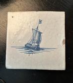 Antieke delfts blauwe tegel, scheepje, Ophalen of Verzenden