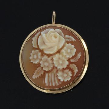 Schelp camee bloem 14k gouden ketting hanger broche dames beschikbaar voor biedingen
