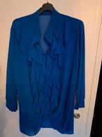 Voile blouse met rousels kobalt blauw mt L, Ophalen of Verzenden, Zo goed als nieuw, Blauw