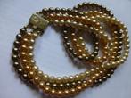 Vintage 3 strengs Parel Collier aan Goud op Zilveren Slot, Sieraden, Tassen en Uiterlijk, Antieke sieraden, Verzenden, Zilver