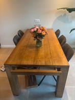 Te koop een uitschuifbare hardhouten tefel . 95 bij 200, Gebruikt, Eikenhout, 200 cm of meer, Vijf personen of meer
