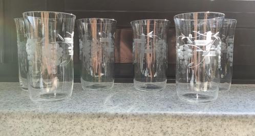 Antieke/Vintage Gegraveerde Limonadeglazen - Set van 6, Antiek en Kunst, Antiek | Glas en Kristal, Verzenden