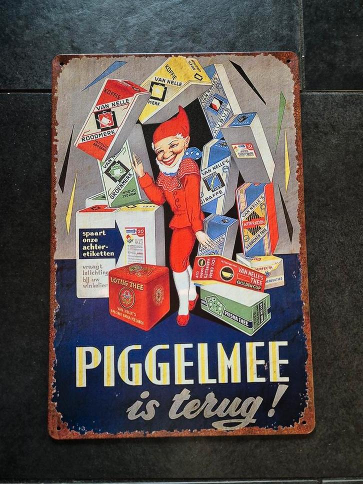 Piggelmee is terug reclamebord, Verzamelen, Merken en Reclamevoorwerpen, Nieuw, Reclamebord, Ophalen of Verzenden