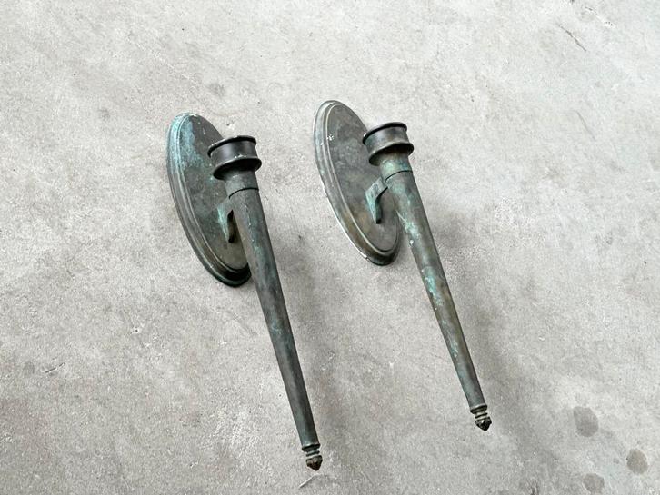 Twee antieke messing muurkandelaars, ca 1900, Antiek en Kunst, Antiek | Koper en Brons, Ophalen of Verzenden