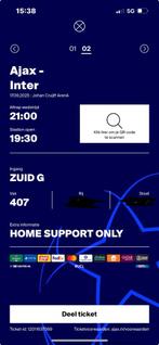 2 tickets ajax vs inter, Tickets en Kaartjes, Twee personen, Maart