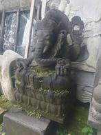 Oud Karaktervol Stenen Ganesha Beeld van Lavasteen 100cm, Tuin en Terras, Tuinbeelden, Ophalen of Verzenden, Boeddhabeeld, Zo goed als nieuw