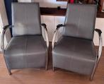 Leren grijze fauteuils (2 stuks), Huis en Inrichting, Fauteuils, Ophalen, Zo goed als nieuw, 50 tot 75 cm, Leer