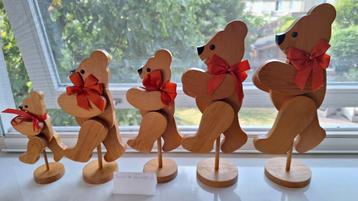 Set van 5 decoratieve beertjes hout beschikbaar voor biedingen